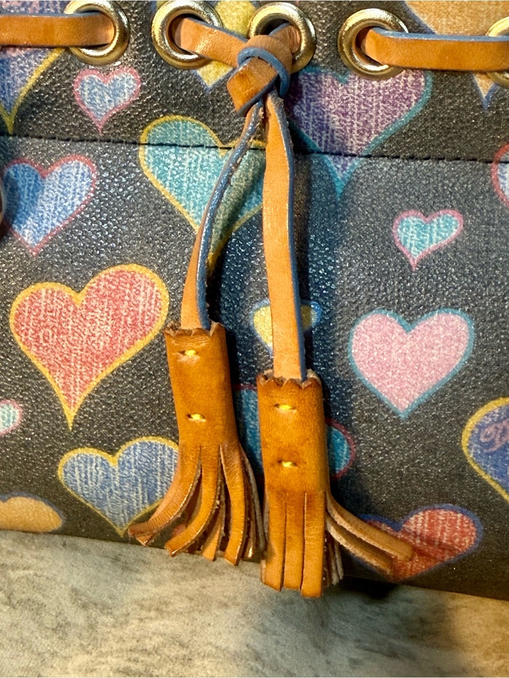 Dooney & Bourke Multicolor Heart Print Small/Mini Satchel with Leather Trim - Picture 4 of 11